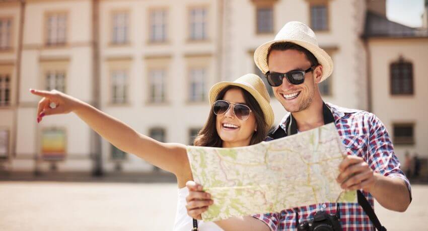 Tourists with Rome map