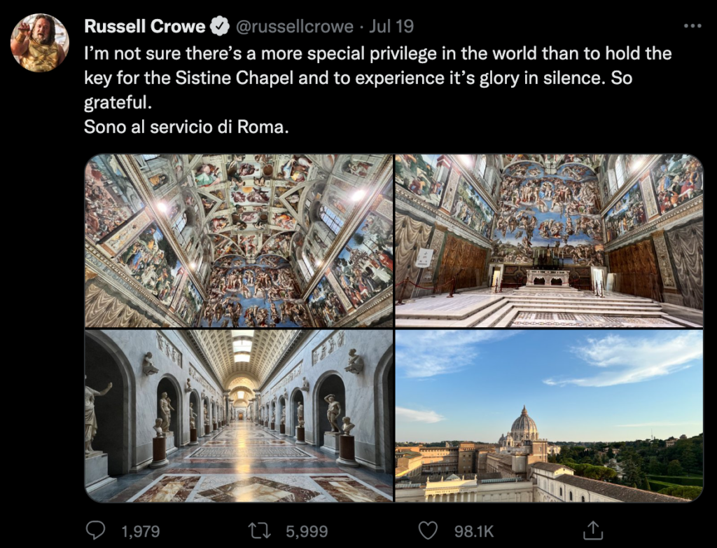 russell crowe tweet sistine chapel